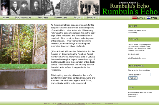 Rumbula's Echo web site home page.